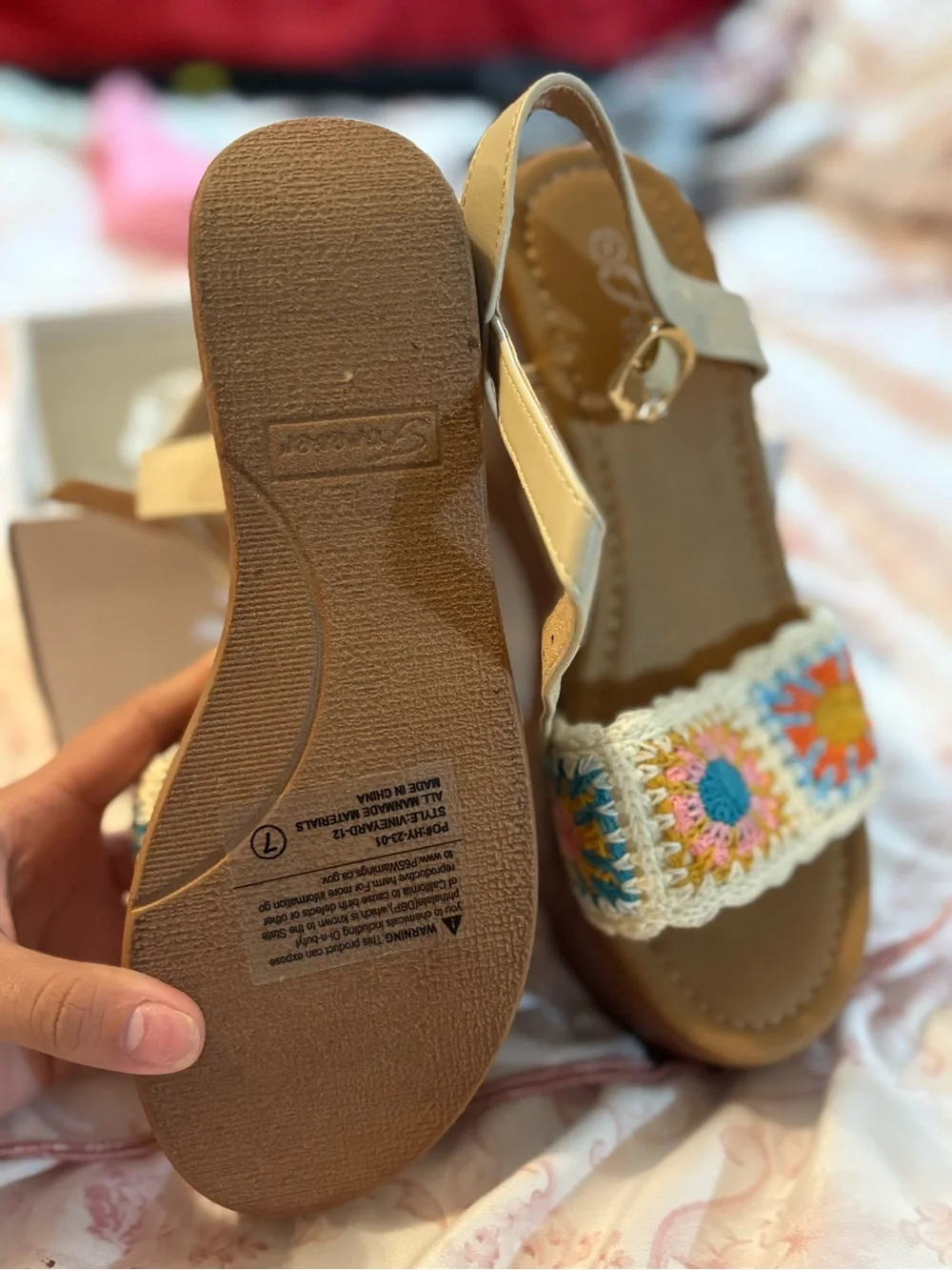 Women’s Cream Crochet Platform Wedge Sandals